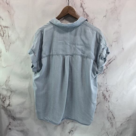 Anthropologie Shirt Womens Medium Blue Cuffed Chambray Light Wash Sanctuary - Picture 6 of 11